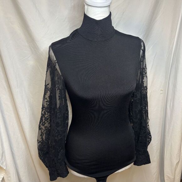 Givenchy Mesh Lace Bodysuit Mock Neck Floral Designer Womens - Picture 7 of 9